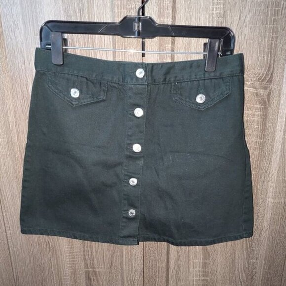 *3 FOR $9* Forever 21 Dark Wash Colored Rinse Mini Button Front Short Skirt L - Picture 1 of 2